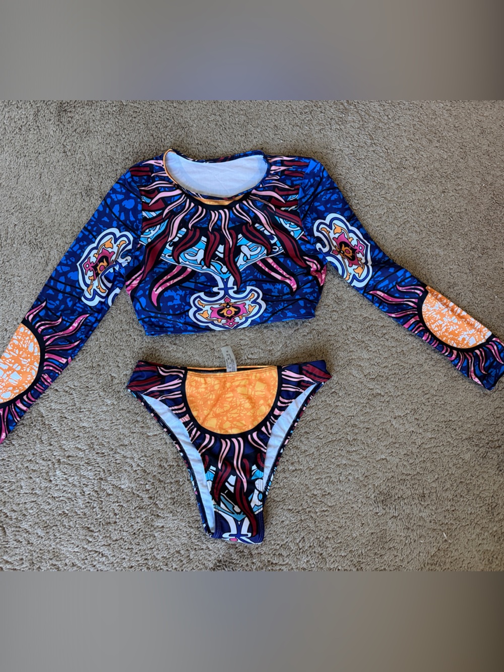 SHEIN Girls Blue Pink Orange Long Sleeve Two-Piece Swim Set